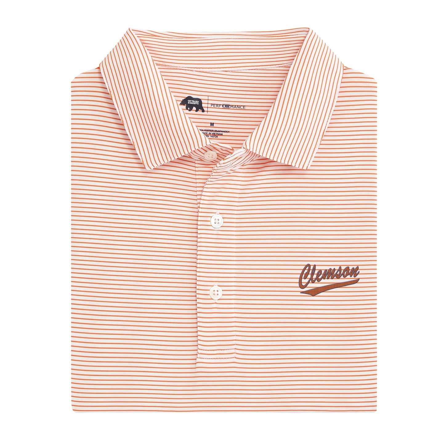 Lake Toxaway CC Clemson Script Birdie Stripe Performance Polo - Orange