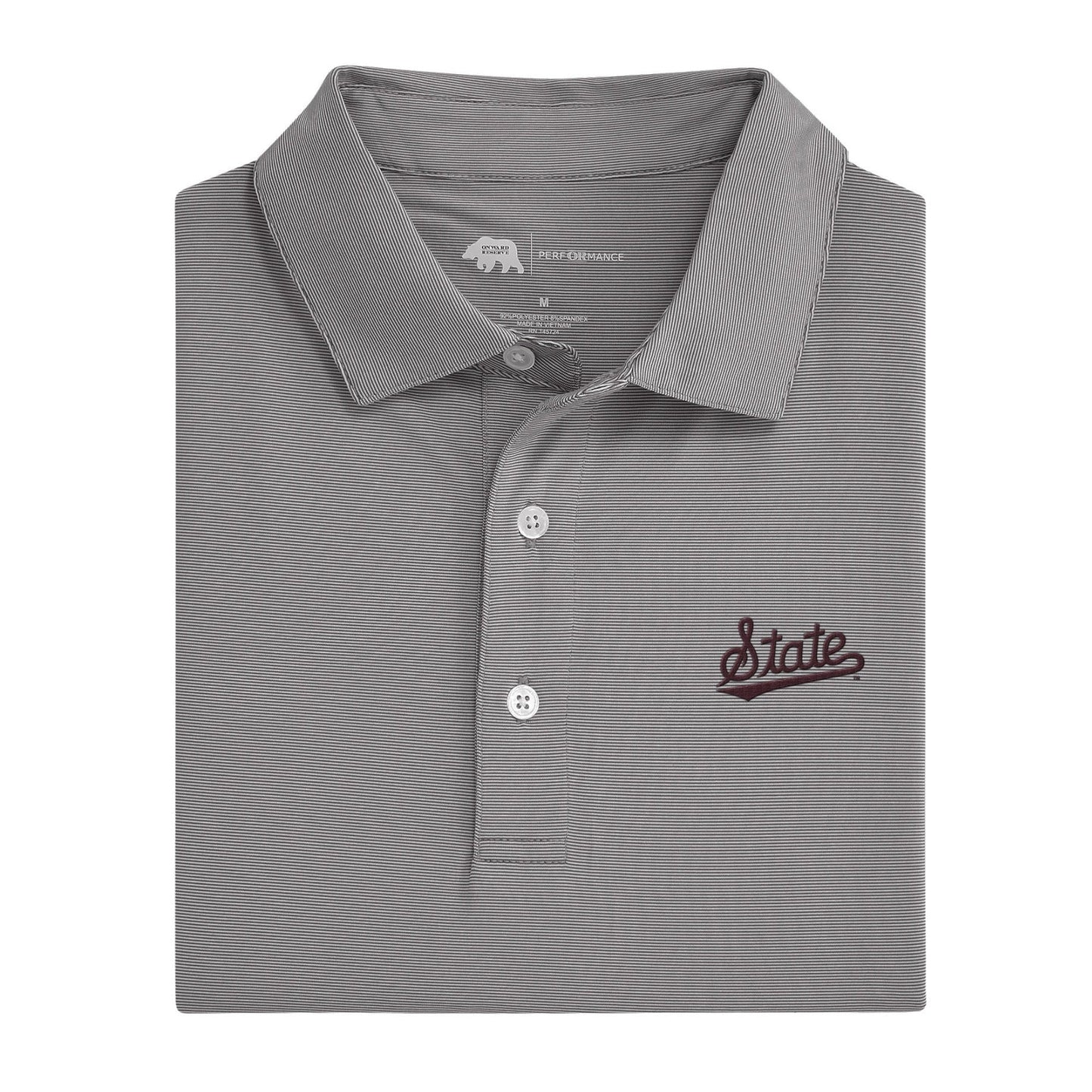 Lake Toxaway CC Mississippi State Script Hairline Stripe Performance Polo - Nine Iron