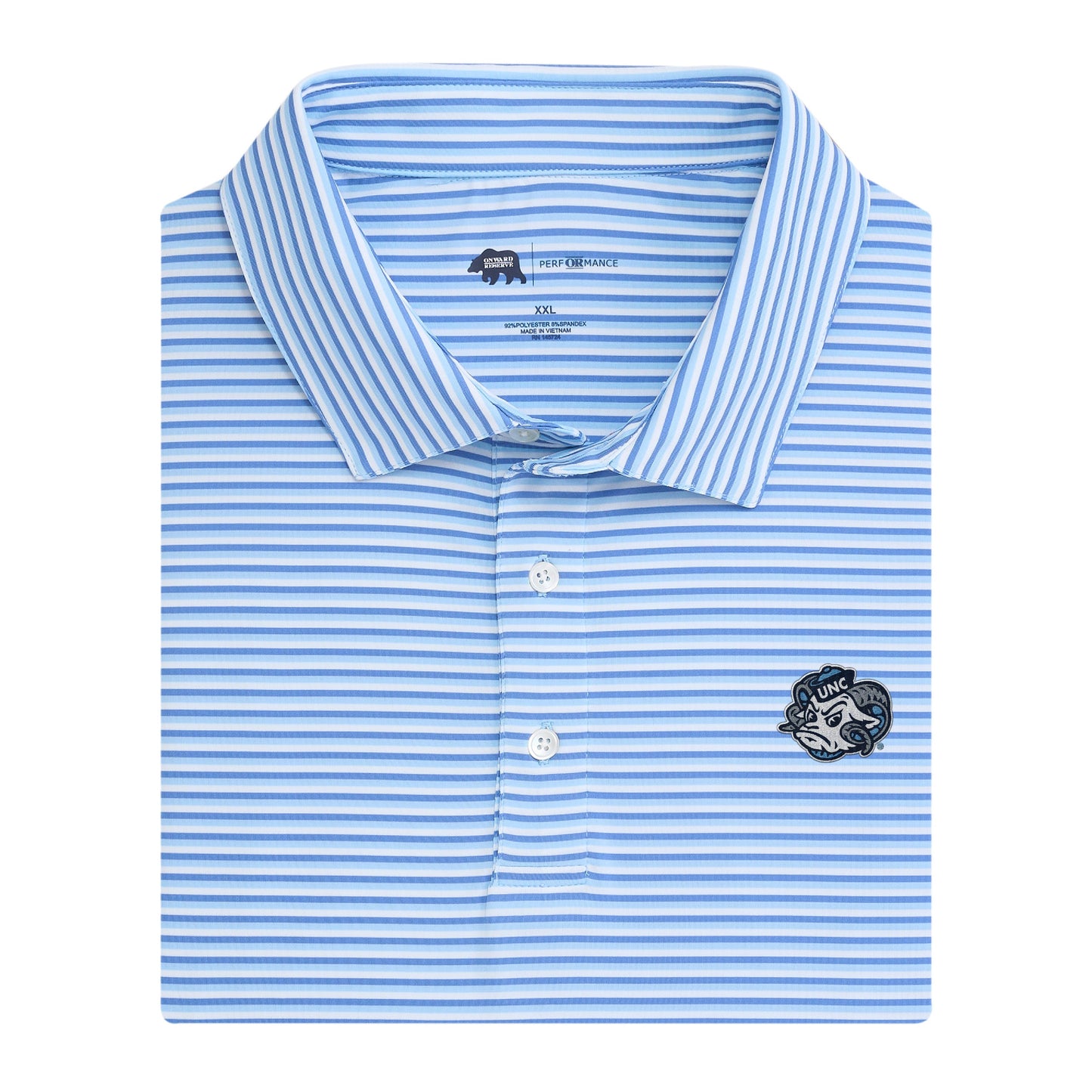 Lake Toxaway CC UNC Ram Head Tri Stripe Performance Polo - Blue Horizon