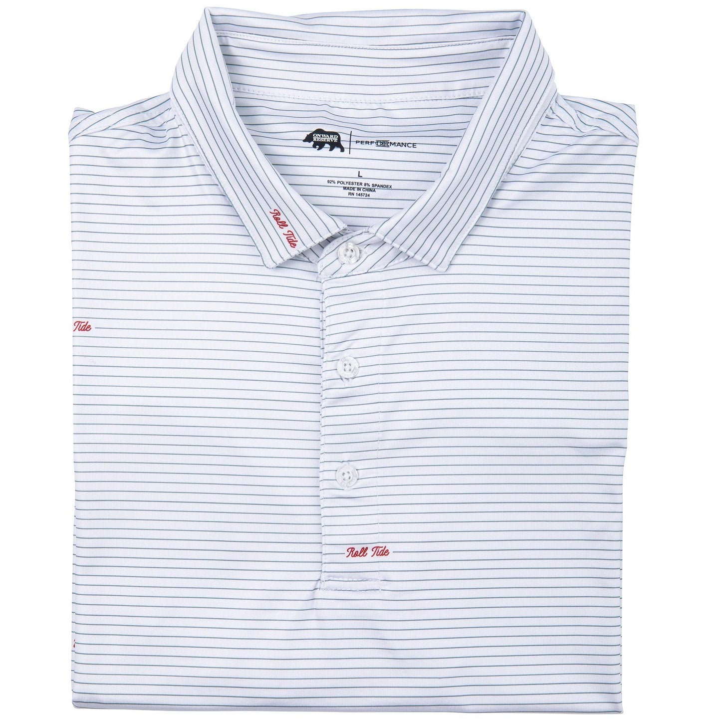 Roll Tide Script Stripe Performance Polo - Onward Reserve