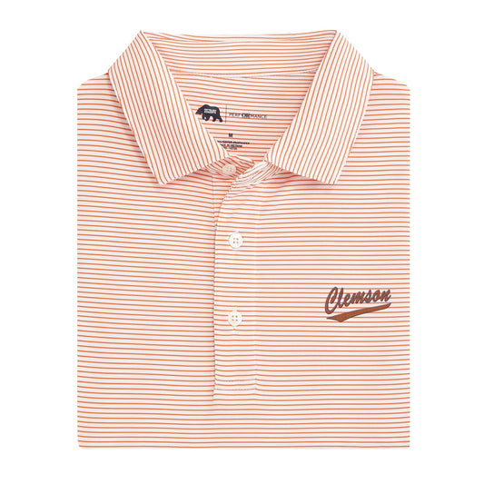 Lake Toxaway CC Clemson Script Birdie Stripe Performance Polo - Orange