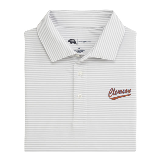 Lake Toxaway CC Clemson Script Echo Stripe Performance Polo - Harbor Mist