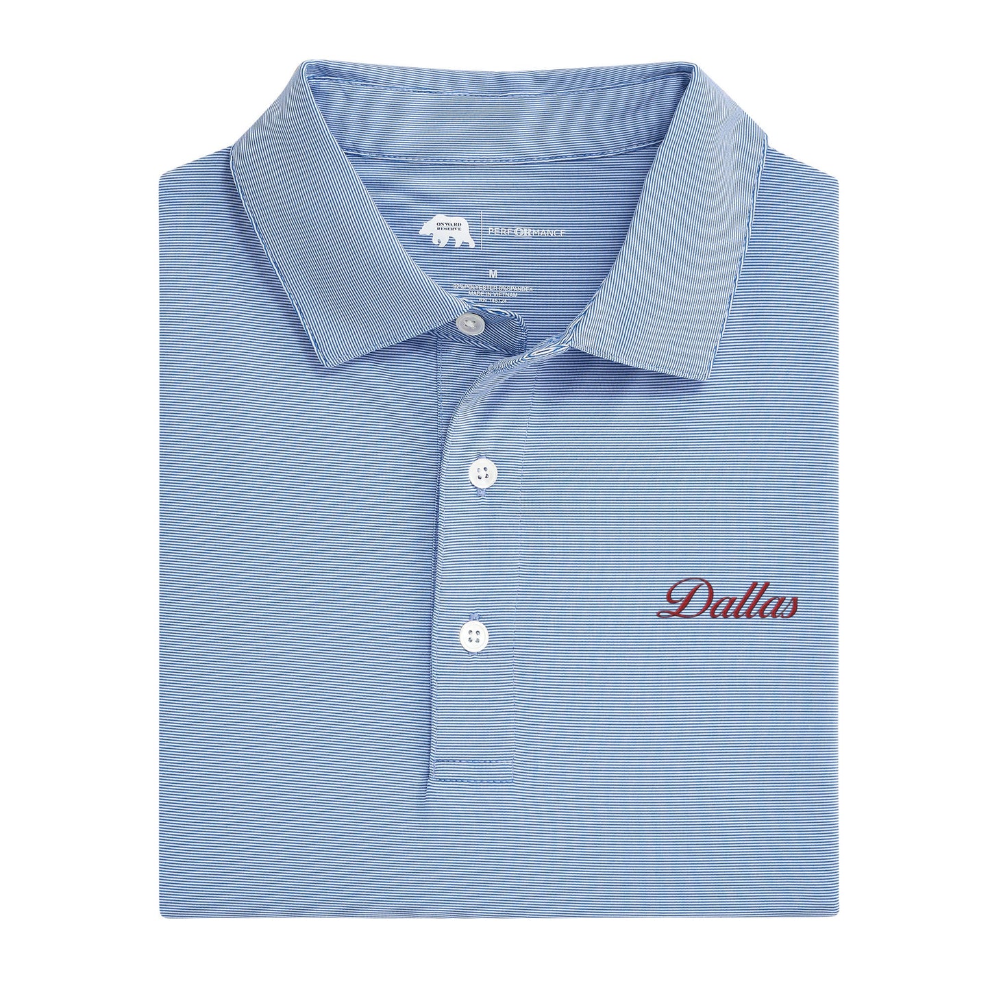 Lake Toxaway CC Dallas Vintage Script Hairline Stripe Performance Polo - Sport Blue