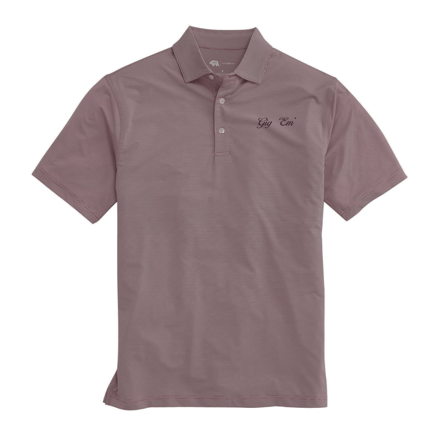 Lake Toxaway CC Gig 'Em Vintage Script Hairline Stripe Performance Polo - Maroon