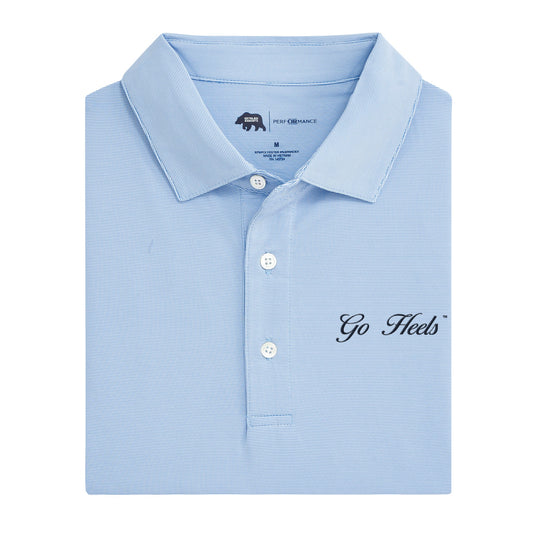 Lake Toxaway CC Go Heels Vintage Script Hairline Stripe Performance Polo - Sky