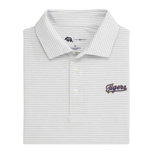 Lake Toxaway CC LSU Tigers Vintage Script Echo Stripe Performance Polo - Harbor Mist