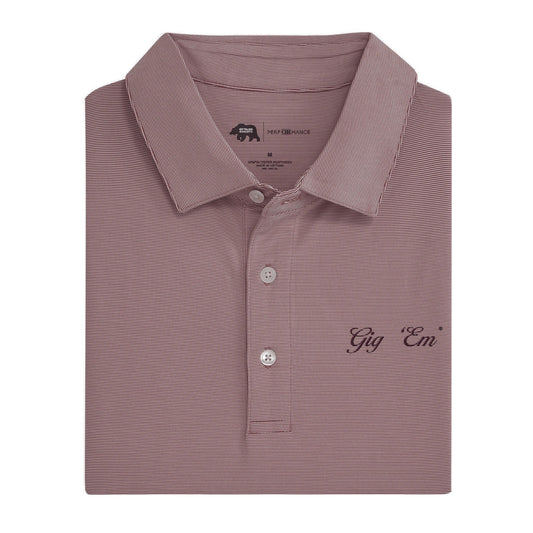 Lake Toxaway CC Gig 'Em Vintage Script Hairline Stripe Performance Polo - Maroon
