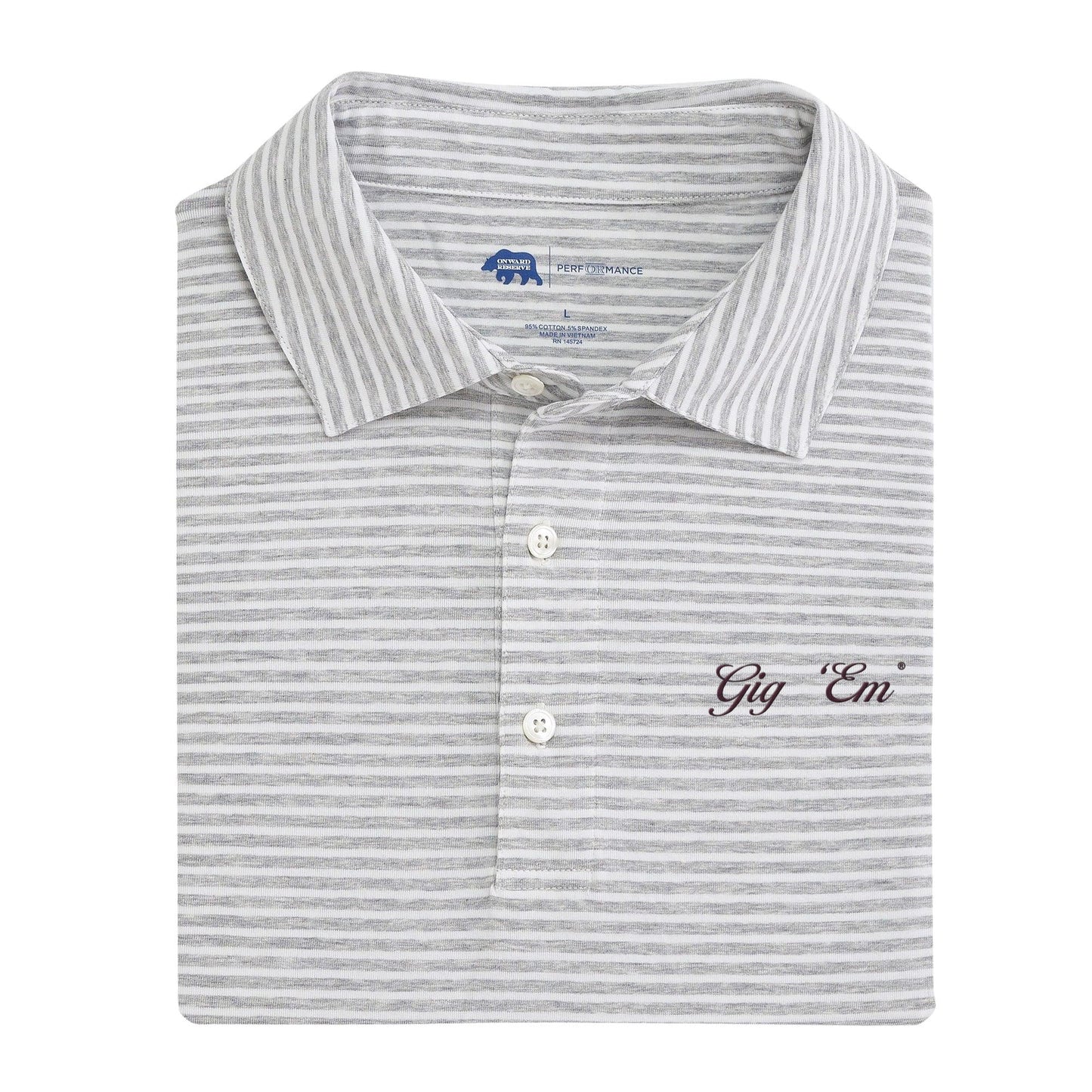 Lake Toxaway CC Gig 'Em Vintage Script Row Stripe Icon Polo - Heather Grey
