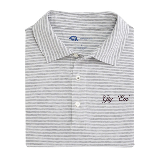 Lake Toxaway CC Gig 'Em Vintage Script Row Stripe Icon Polo - Heather Grey