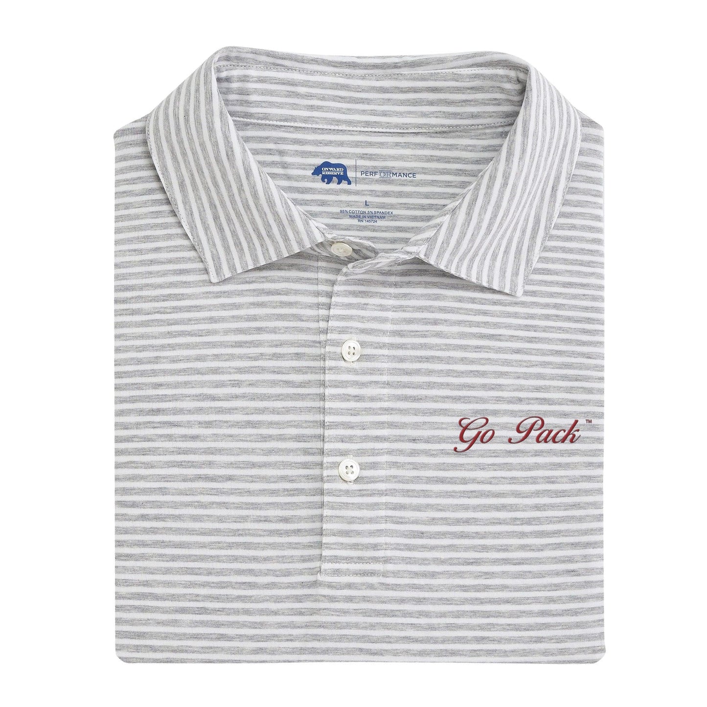 Lake Toxaway CC Go Pack Vintage Script Row Stripe Icon Polo - Heather Grey