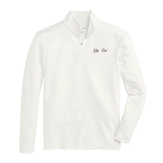Lake Toxaway CC Gig 'Em Vintage Script Flow 1/4 Zip Pullover - White