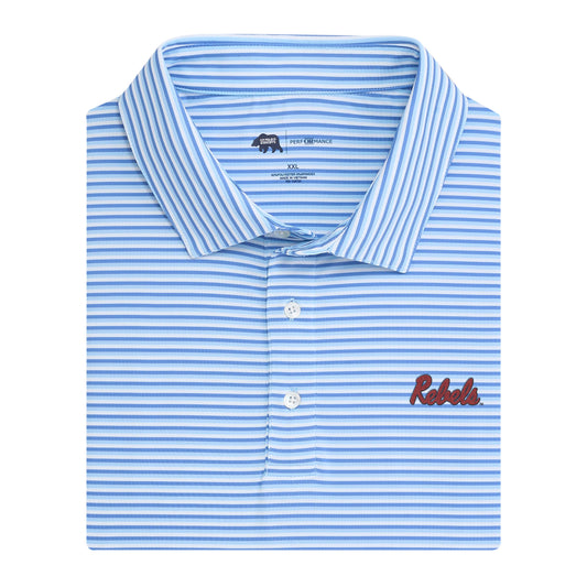 Lake Toxaway CC Ole Miss Rebels Tri Stripe Performance Polo - Blue Horizon