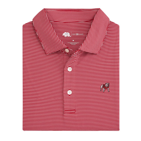 Lake Toxaway CC Standing Bulldog Birdie Stripe Polo - Red/White
