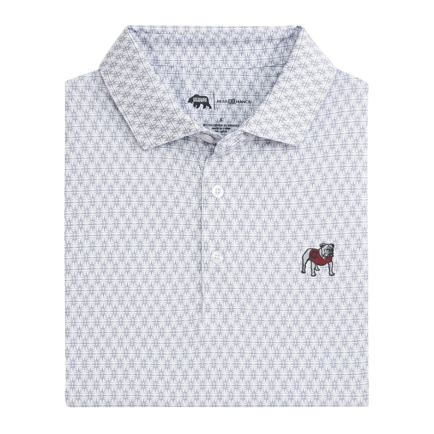 Lake Toxaway CC Standing Bulldog Tents Printed Performance Polo - White