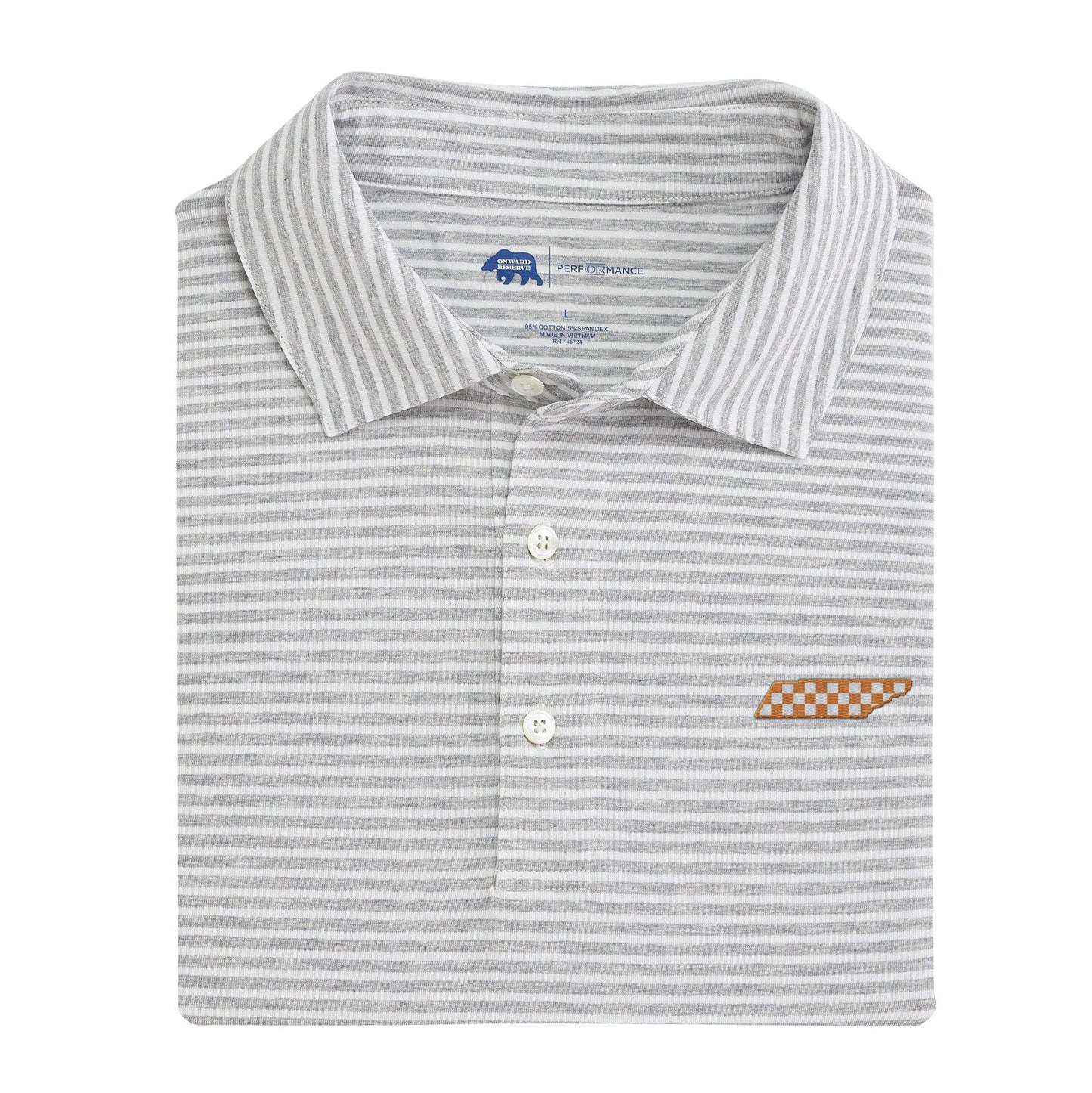 Lake Toxaway CC TN Checkerboard Row Stripe Icon Polo - Heather Grey