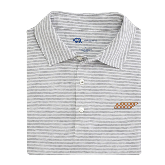 Lake Toxaway CC TN Checkerboard Row Stripe Icon Polo - Heather Grey