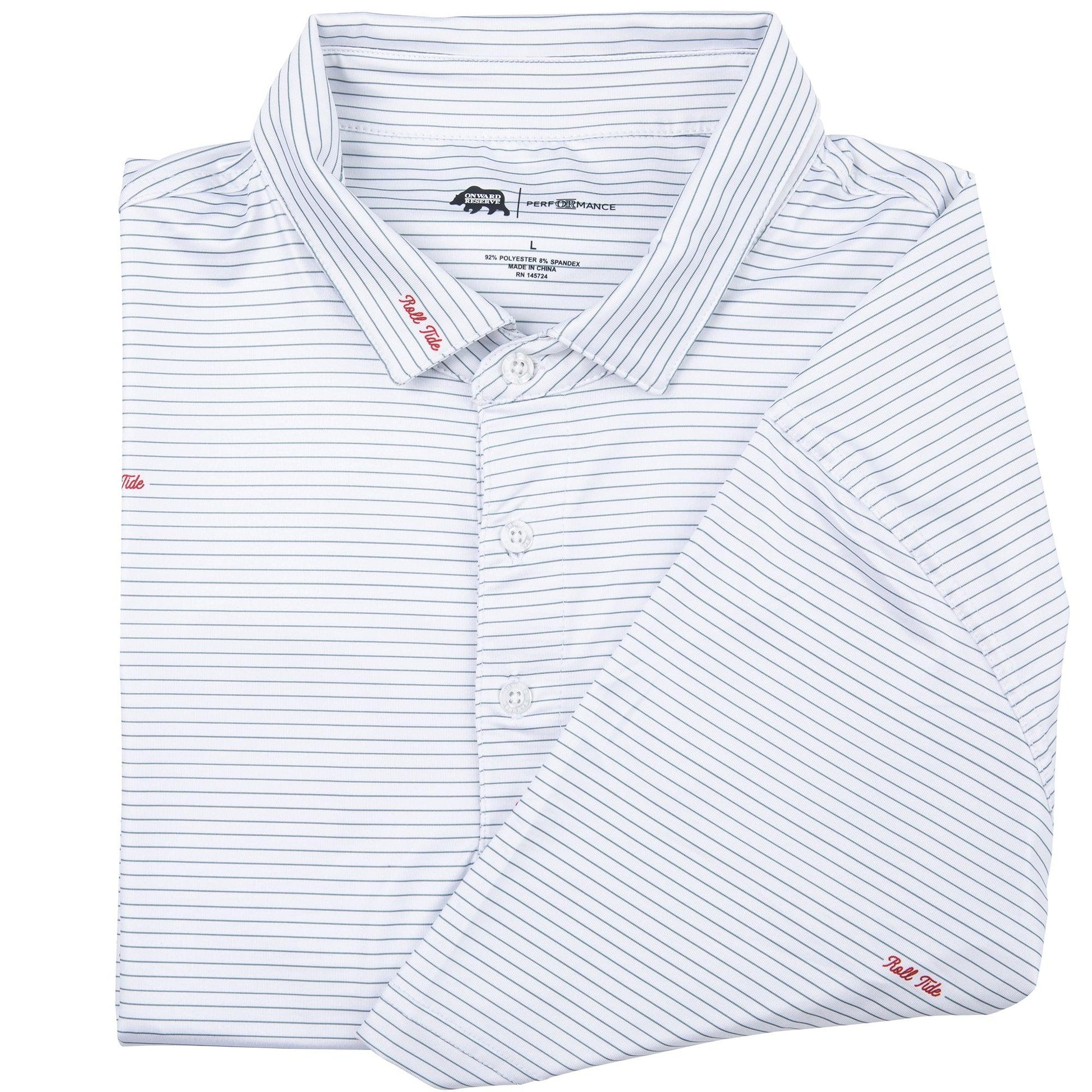 Roll Tide Script Stripe Performance Polo - Onward Reserve