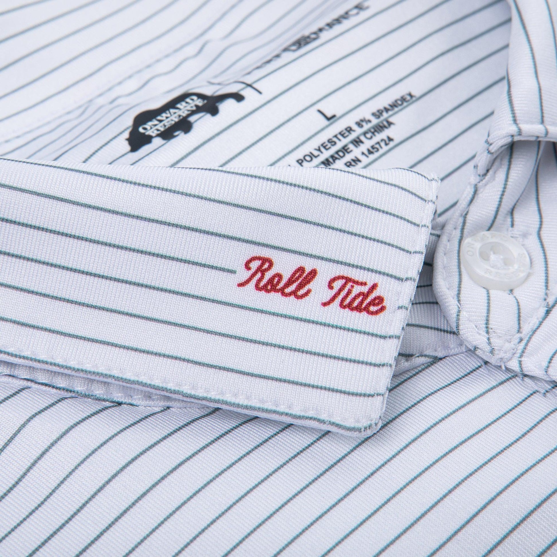 Roll Tide Script Stripe Performance Polo - Onward Reserve