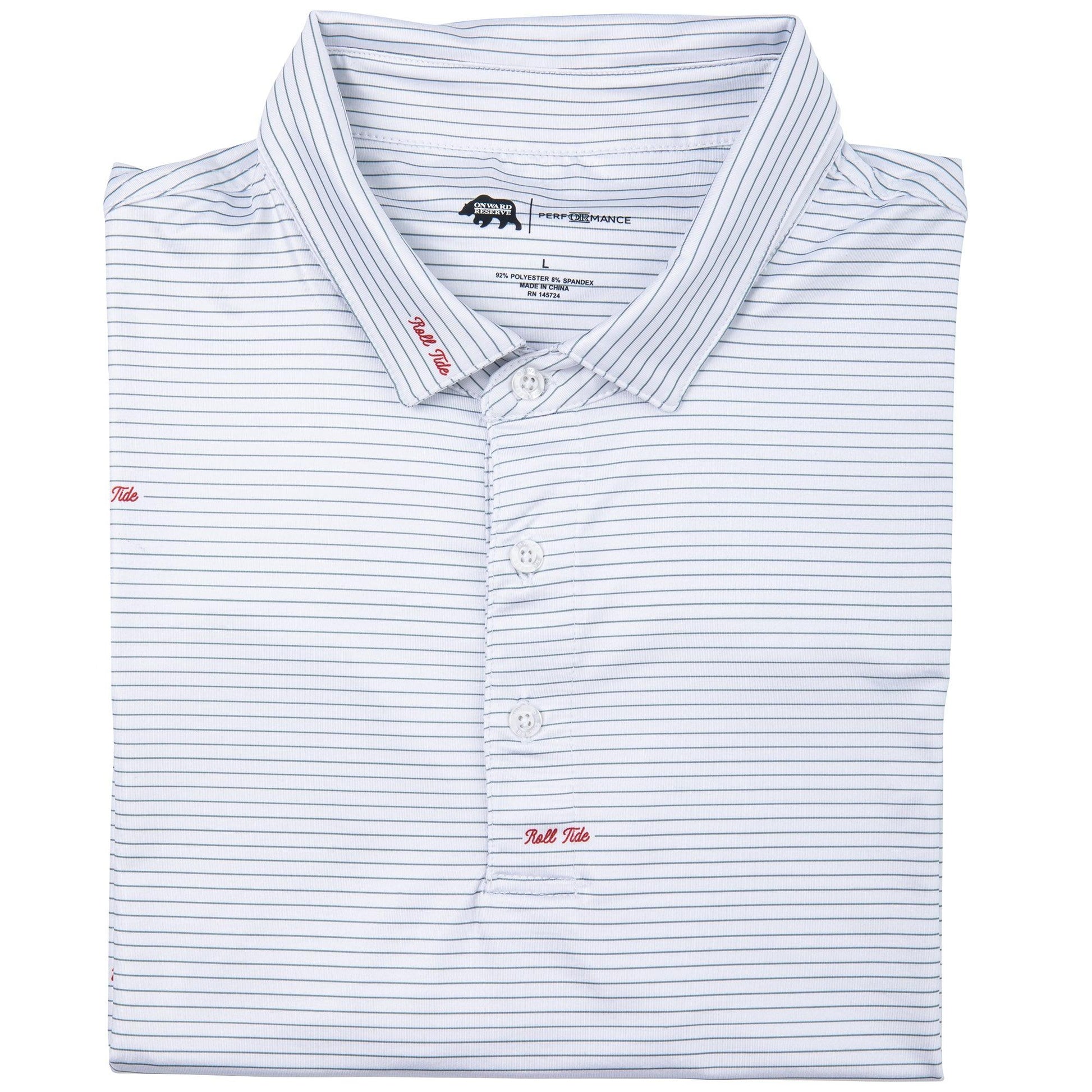 Roll Tide Script Stripe Performance Polo - Onward Reserve